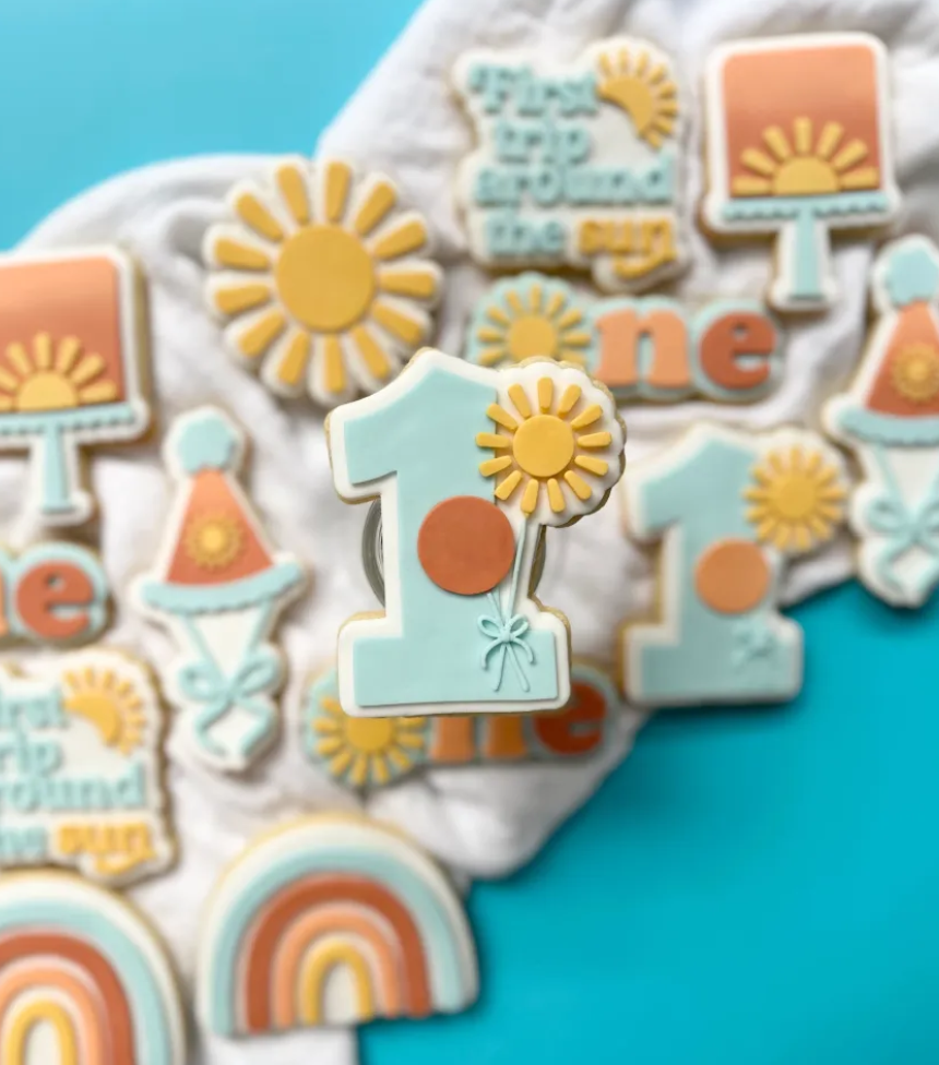 Number 1 with Sun Balloon Cookie Stamp & Cutter