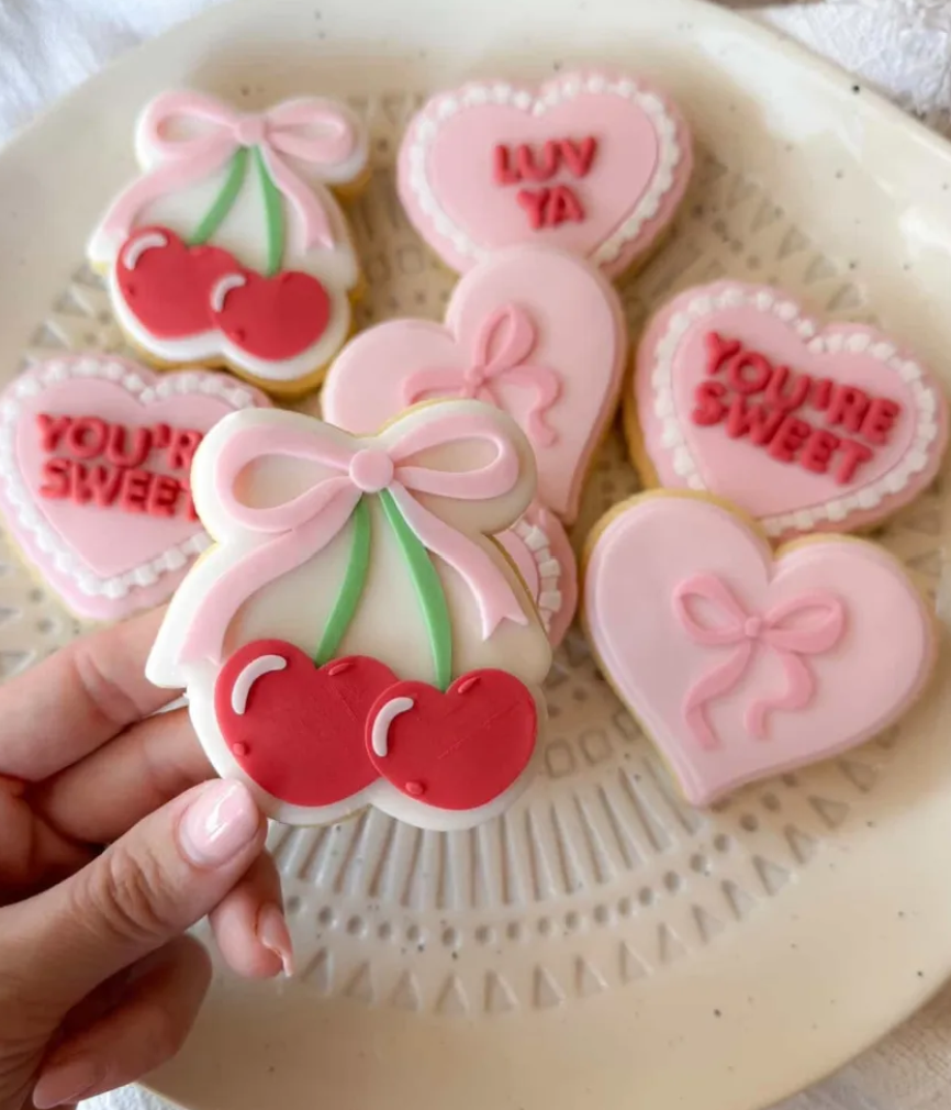Cherry Hearts with Bow Cookie Stamp & Cutter