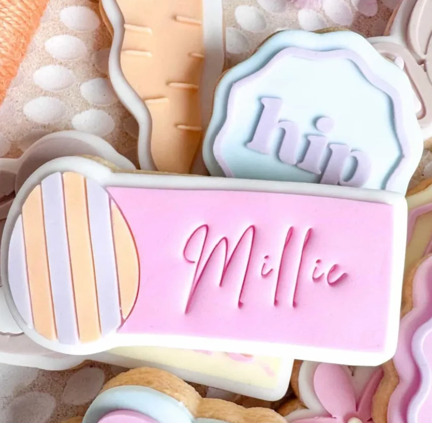 Easter Egg Name Plaque Cookie Stamp & Cutter