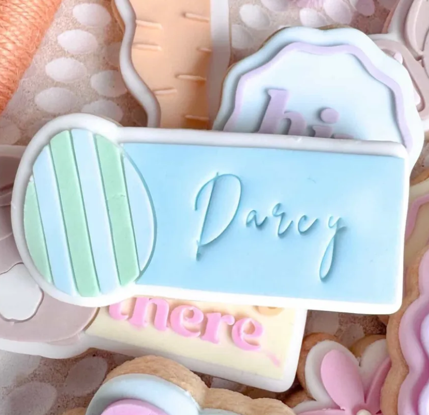Easter Egg Name Plaque Cookie Stamp & Cutter