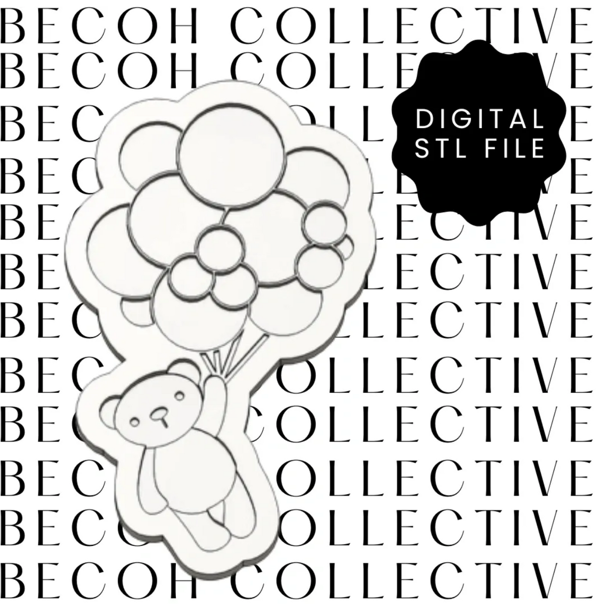 Teddy Bear with Bunch of Balloons Cookie Stamp & Cutter