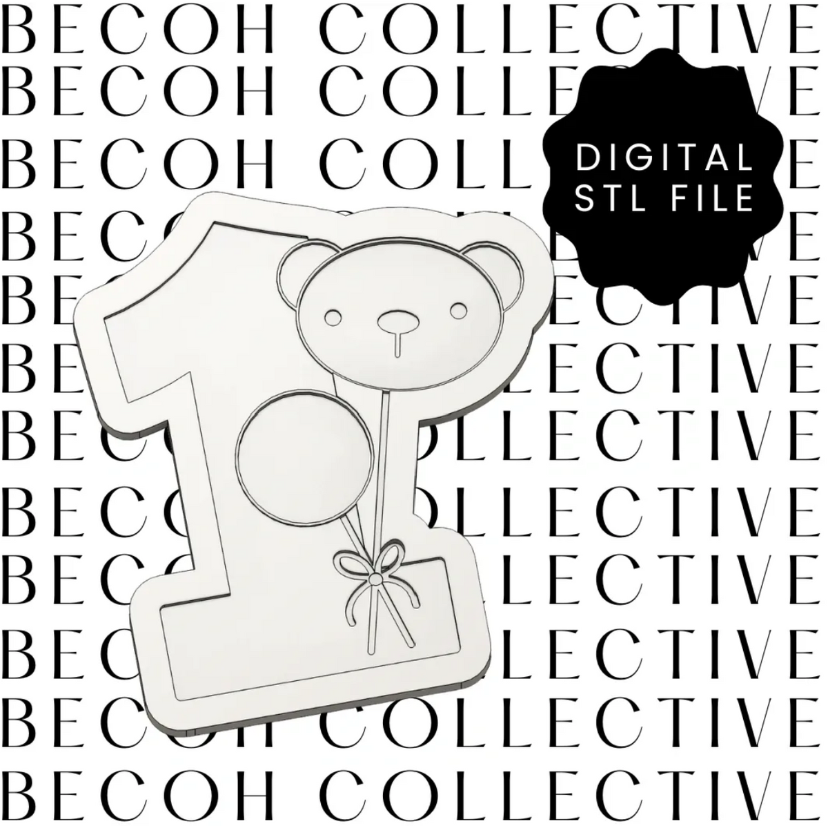 Number 1 with Teddy Face Balloon Cookie Stamp & Cutter
