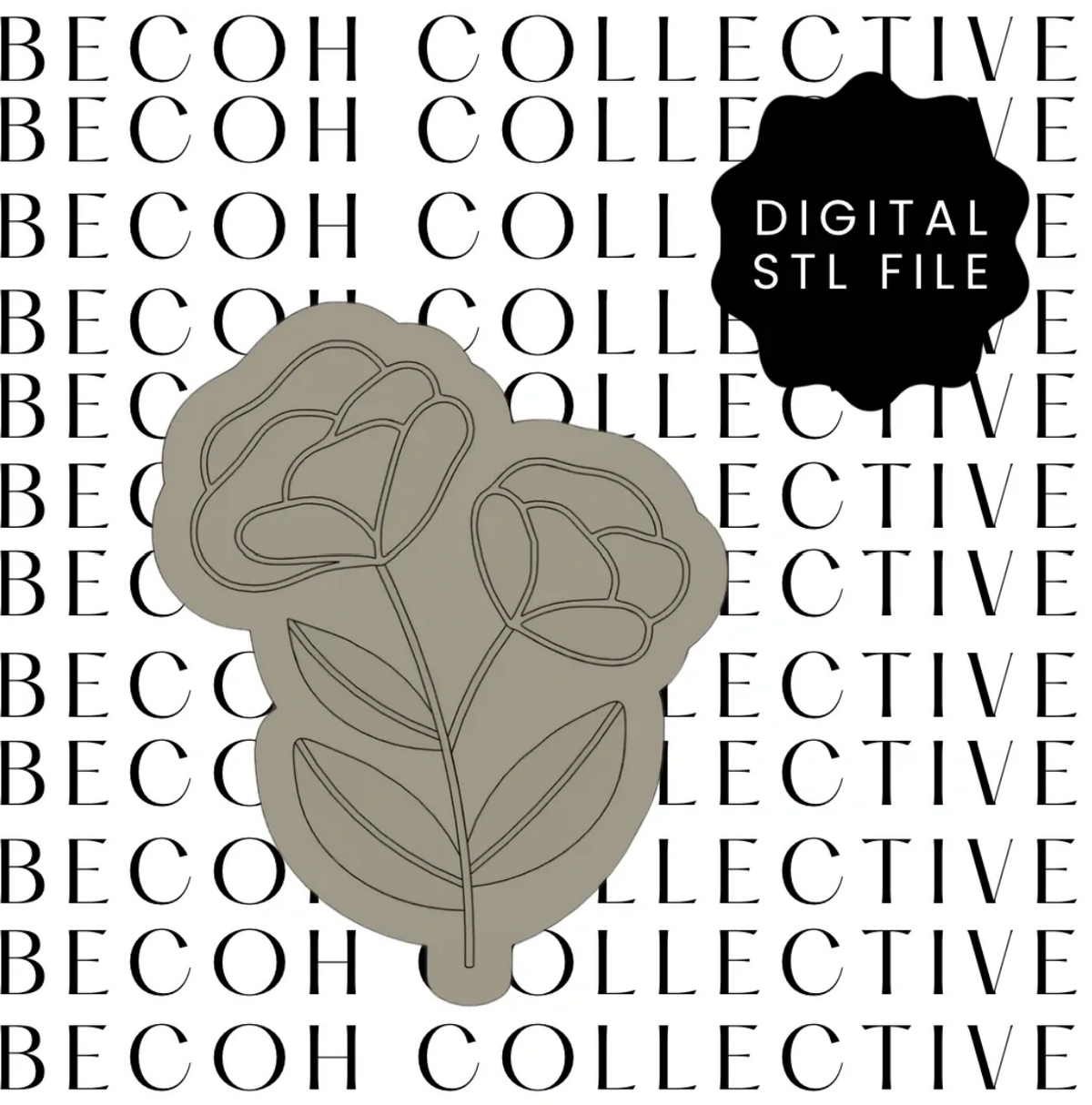 Double Rose Stem Cookie Stamp & Cutter