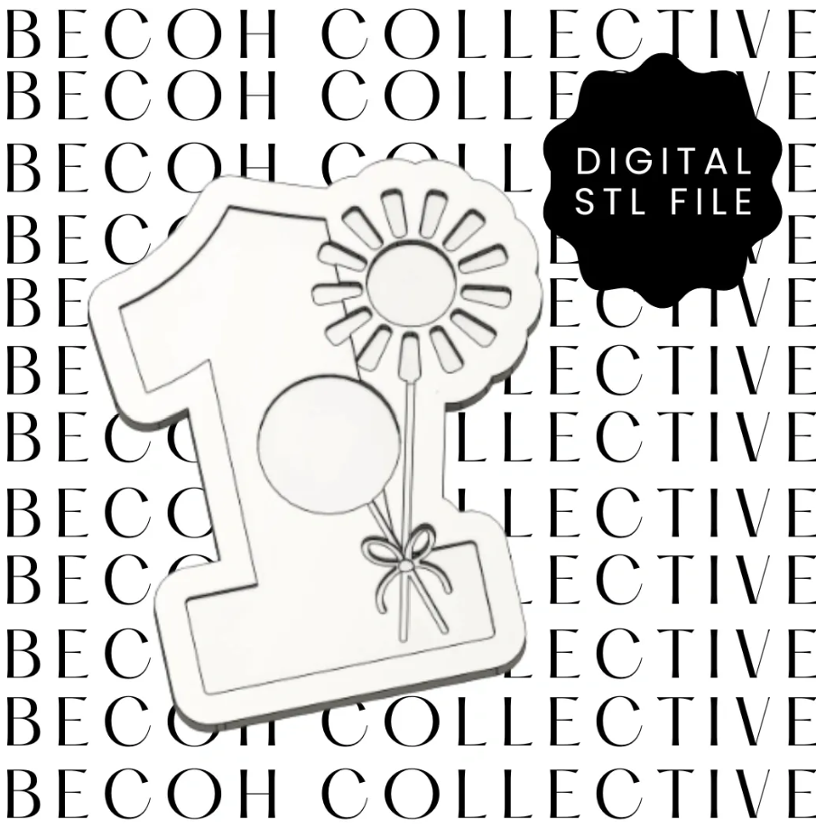 Number 1 with Sun Balloon Cookie Stamp & Cutter