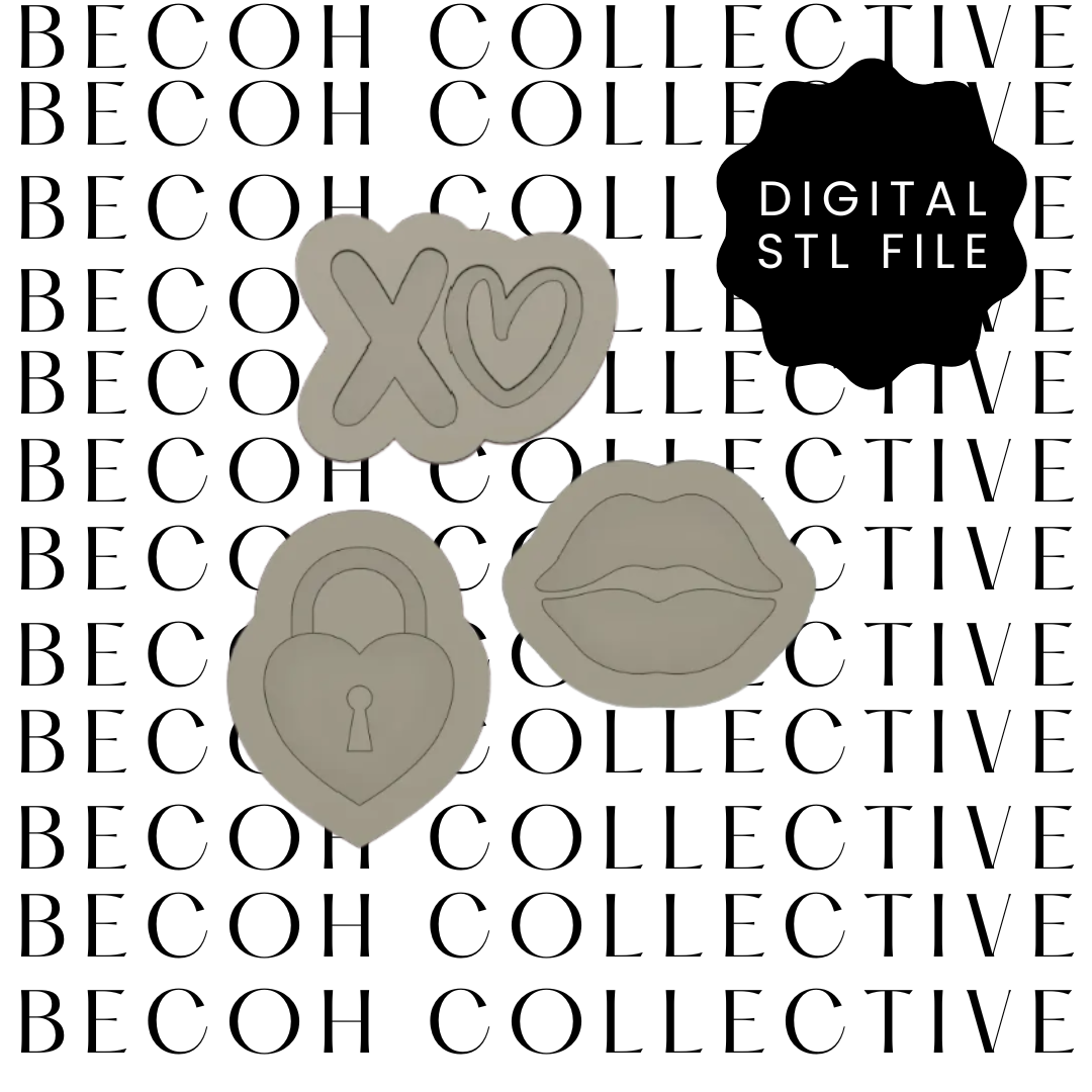 Set of 3 Mini Valentines Day Cookie Stamp & Cutter