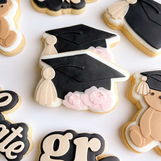 Graduation Cap with Flowers Cookie Stamp & Cutter