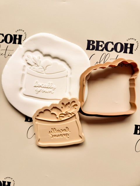 Locally Grown Veggie Sack Cookie Stamp and Cutter