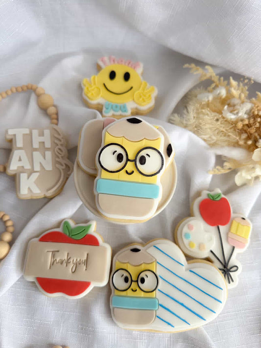Chubby Pencil with Glasses Cookie Stamp & Cutter