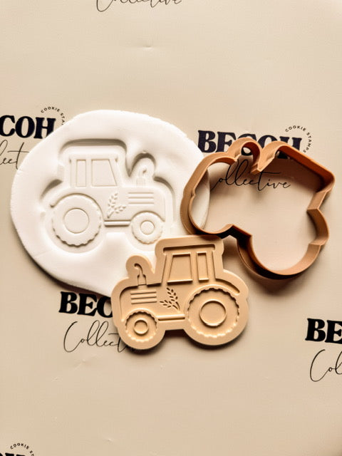 Farm Tractor with Wheat Cookie Stamp and Cutter