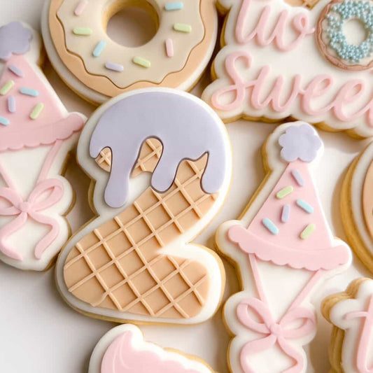 Number 2 Waffle Drip Cookie Stamp & Cutter